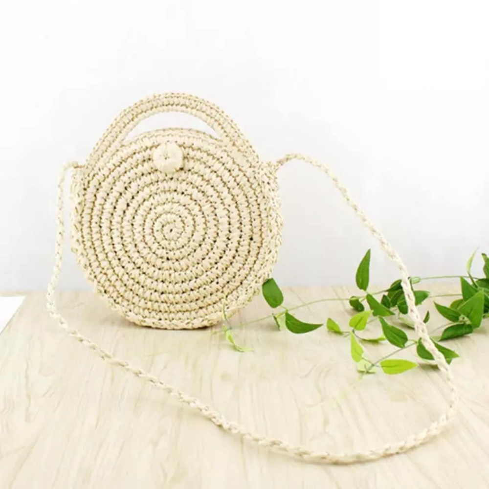 Hand Woven Rattan Straw Round Crossbody Bag - Picture 2 of 8